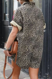 Casual Street Leopard Print Buttons Turndown Collar Loose Rompers