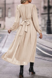 Street Elegant Solid Color Lace Up Slit V Neck A Line Dresses