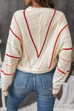Casual Daily Stripe Hollow Out Weave O Neck Tops
