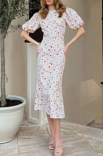Celebrities Flowers Print O Neck Fishtail Dresses