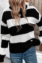 Casual Daily Stripe Weave Contrast O Neck Tops