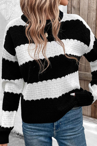 Casual Daily Stripe Weave Contrast O Neck Tops