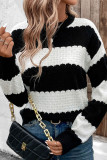 Casual Daily Stripe Weave Contrast O Neck Tops