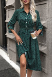 Casual Street Leopard Print Lace Up Buttons Turndown Collar Shirt Dresses