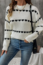 Casual Daily Heart Shaped Weave Contrast O Neck Tops