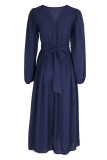 Street Elegant Solid Color Lace Up Slit V Neck A Line Dresses