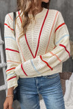 Casual Daily Stripe Hollow Out Weave O Neck Tops