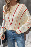 Casual Daily Stripe Hollow Out Weave O Neck Tops