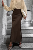Elegant Solid Color Slit Fishtail Regular High Waist Solid Color Bottoms