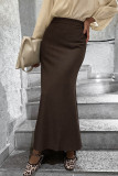 Elegant Solid Color Slit Fishtail Regular High Waist Solid Color Bottoms