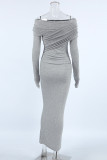 Sexy Solid Color Ruched Irregular Off Shoulder Wrapped Skirt Dresses
