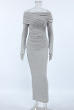 Sexy Solid Color Ruched Irregular Off Shoulder Wrapped Skirt Dresses