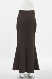 Elegant Solid Color Slit Fishtail Regular High Waist Solid Color Bottoms