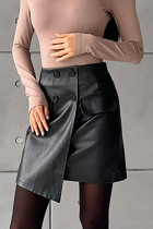 Sexy Solid Color Buttons Patchwork Irregular High Waist Type A Solid Color Bottoms
