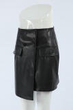 Sexy Solid Color Buttons Patchwork Irregular High Waist Type A Solid Color Bottoms