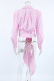 Casual Street Striped Print Lace Up Buttons Turndown Collar Tops