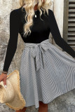 Elegant Striped Print Lace Up O Neck A Line Dresses