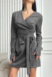 Elegant Solid Color Lace Up V Neck A Line Dresses