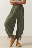 Casual Solid Color Draw String Patchwork Loose High Waist Solid Color Bottoms