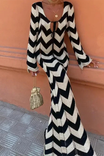 Sexy Colorblock Lace Up Weave V Neck One Step Skirt Dresses