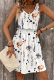 Casual Floral Print Patchwork V Neck Sleeveless Dresses