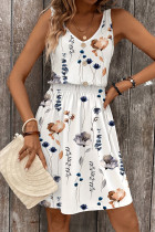 Casual Floral Print Patchwork V Neck Sleeveless Dresses