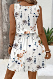 Casual Floral Print Patchwork V Neck Sleeveless Dresses