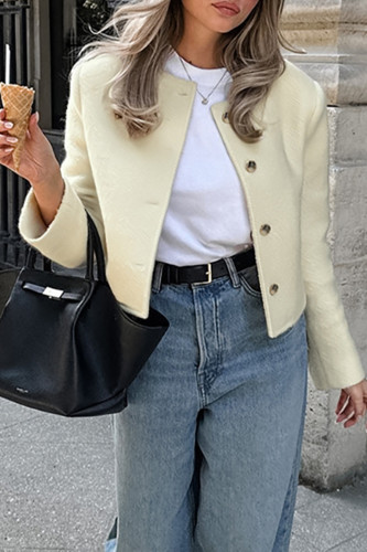 Casual Daily Solid Color Buttons O Neck Outerwear