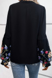 Casual Flowers Buttons Patchwork V Neck Tops