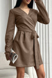 Elegant Solid Color Lace Up V Neck A Line Dresses