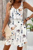 Casual Floral Print Patchwork V Neck Sleeveless Dresses