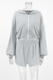 Casual Sportswear Solid Color Zipper Hooded Long Sleeve Two Pieces