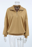 Casual Daily Solid Color Zipper Turndown Collar Tops