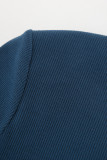 Daily Solid Color Draw String Potholes O Neck Wrapped Skirt Dresses