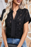 Casual Daily Solid Color Patchwork See-Through V Neck Tops
