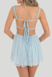 Sexy Vacation Solid Color Lace Up Backless Mesh Square Neck Sling Dresses