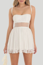 Sexy Vacation Solid Color Lace Up Backless Mesh Square Neck Sling Dresses