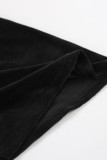 Casual Daily Solid Color Slit Fluffy Turtleneck Wrapped Skirt Dresses