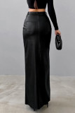 Elegant Solid Color Slit Without Belt Straight High Waist Solid Color Bottoms(No Belt)