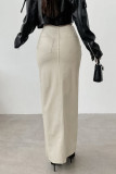 Elegant Solid Color Slit Without Belt Straight High Waist Solid Color Bottoms(No Belt)