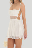 Sexy Vacation Solid Color Lace Up Backless Mesh Square Neck Sling Dresses