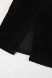 Casual Daily Solid Color Slit Fluffy Turtleneck Wrapped Skirt Dresses