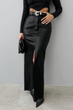 Elegant Solid Color Slit Without Belt Straight High Waist Solid Color Bottoms(No Belt)