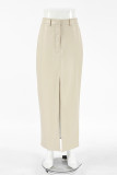 Elegant Solid Color Slit Without Belt Straight High Waist Solid Color Bottoms(No Belt)