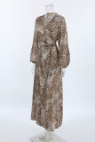 Daily Elegant Leopard Print Slit V Neck A Line Dresses