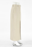 Elegant Solid Color Slit Without Belt Straight High Waist Solid Color Bottoms(No Belt)
