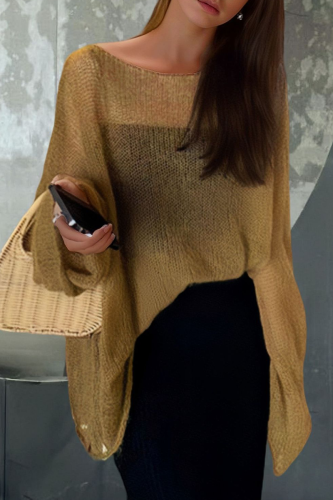 Casual Solid Color See-Through O Neck Tops