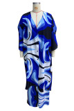 Casual Vacation Tie Dye Print Patchwork V Neck Half Sleeve Two Pieces