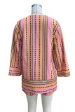 Casual Daily Striped Print Pocket Cardigan Collar Long Sleeve Two Pieces