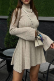 Sexy Solid Color Turtleneck A Line Dresses